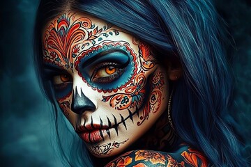 Celebrating the Day of the Dead with vibrant face painting and cultural significance.