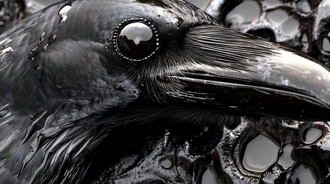 A Ravens Head Close Up Detailed View