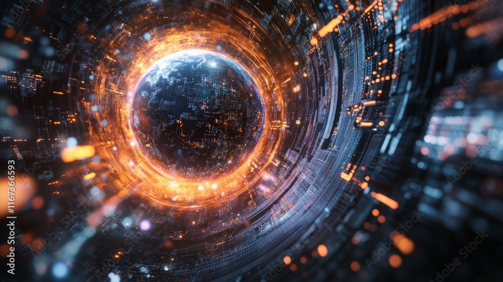 Aufkleber A mesmerizing digital representation of a cosmic vortex, featuring glowing particles and swirling patterns in a dark space environment.