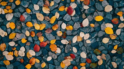 Autumn Leaves Scattered On A Stone Path