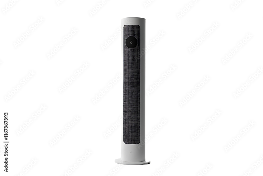 Poster a sleek, cylindrical device designed for home automation and security.