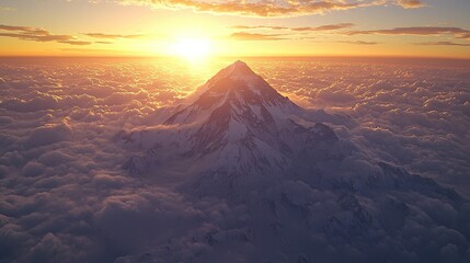 Mountain peak at sunset above clouds, use for travel, nature or adventure.