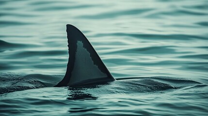 Fototapeta premium Orca dorsal fin emerges from ocean waves