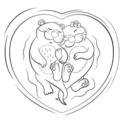 Nature fauna, illustration of a couple of otters, black in white. Ideal for educational and informative materials