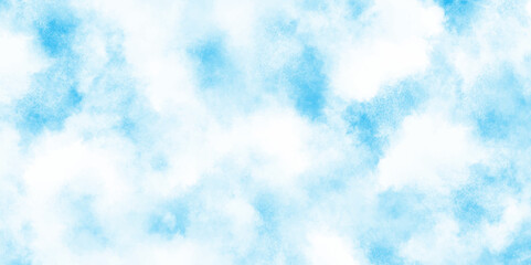 Watercolor illustration art marble painting abstract blue color texture, Brush paint blue paper textured canvas element with clouds, Stylist beautiful white clouds in natural bright morning sky.	
