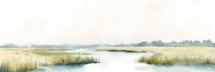 Vintage style marshland scene capturing tranquility and nature's serenity