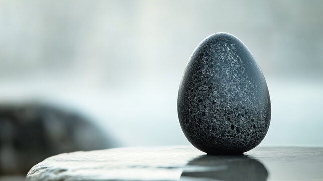 Serene Black Volcanic Egg Stone on Smooth Surface