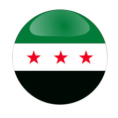 PNG format Syria flag glossy button Syrian new flag button vector with three red stars and glossy effect. Simple round emblem for political, protest or national themes.