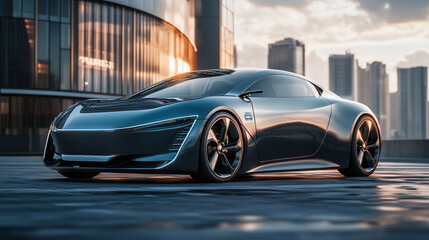 Futuristic Electric Car: Sleek, Aerodynamic Design with High-Tech Features