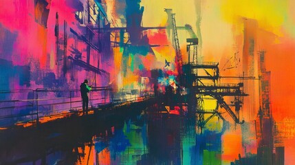 Abstract Painting Of A Worker In An Industrial Setting