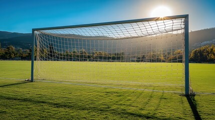 Fototapeta premium Bright Football Goalpost at Sunset