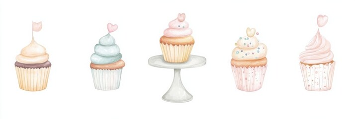 Whimsical cupcake collection: decorative cake stand with colorful cupcakes for spring celebrations