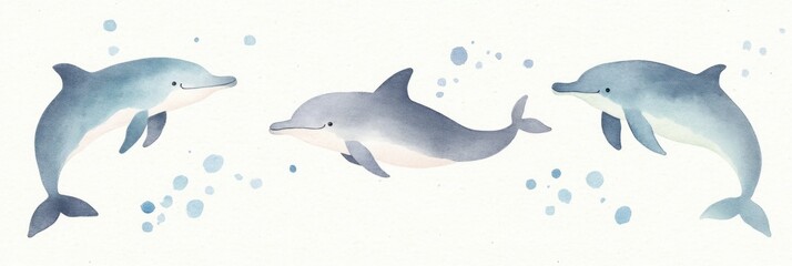 Fototapeta premium Whimsical dolphin family swimming illustration with playful ocean theme for marine decor