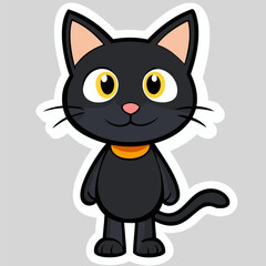 Cartoon cute black cat standing on its hind legs.