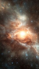 Stunning rendered galaxy with lens flare effects outer space digital art cosmic environment close-up view visualization concept