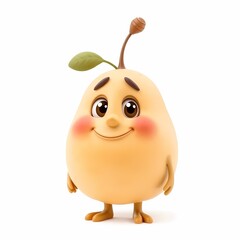 Smiling Pear Cartoon Character: A cheerful and adorable pear cartoon character with a big smile, rosy cheeks, and wide eyes. This 3D illustration brings a touch of whimsy and sweetness to any project.