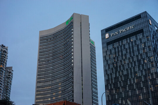 Singapore, Asia - 19 April 2024: The Pan Pacific and UOL building skyline in Singapore