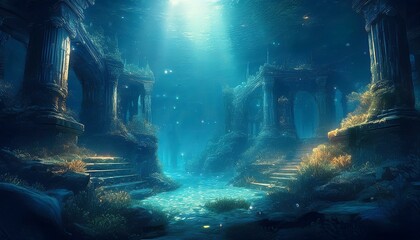 キラキラと輝く海底遺跡のイメージ背景1