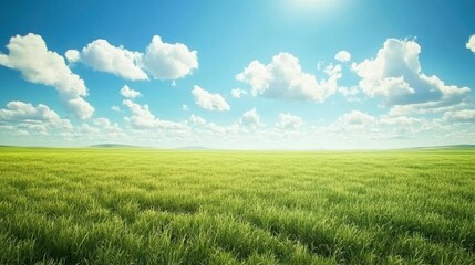 Fototapeta premium Serene Green Field Under A Sunny Sky