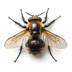 Macro Close-Up of a Bumblebee on White Background