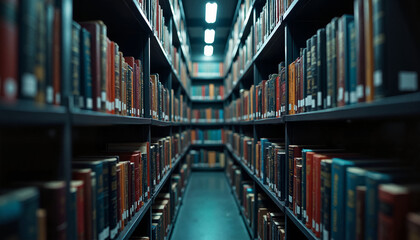 Legal books neatly stacked on shelves in library