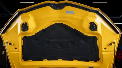 Hood of a yellow car open