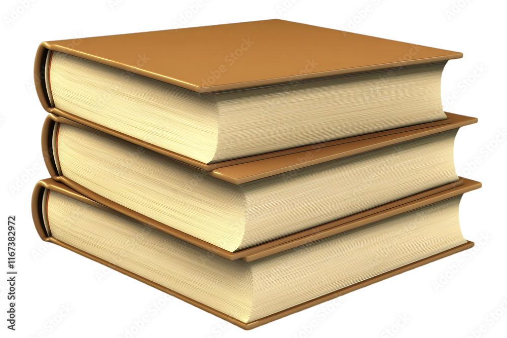 Aufkleber a stack of three closed books with brown covers and visible pages.