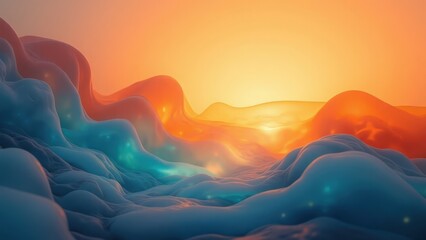 Ethereal Sunset Landscape: Abstract Flowing Forms in Vibrant Hues