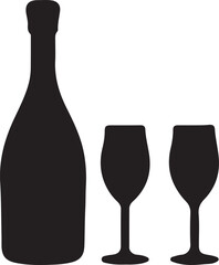 isolated Champagne bottle and two glass  icon symbol Vector, Champagne bottle and two glass Silhouette, Champagne bottle and two glass icon set,Champagne bottle and two glass logo, Champagne bottle an