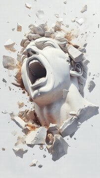 White marble statue exploding while screaming