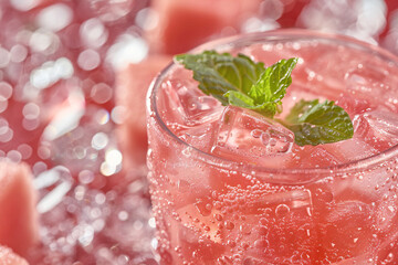 Fototapeta premium Refreshing Guava Juice in a Glass with Guava Slices and Straw, Tropical Beverage in a Beach Setting