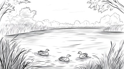 Three Ducks Swim Calmly on a Serene Lake