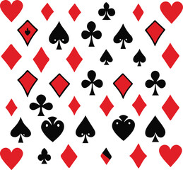 Suit deck of playing cards on white background. Poker and Casino. Vector illustration seamless background