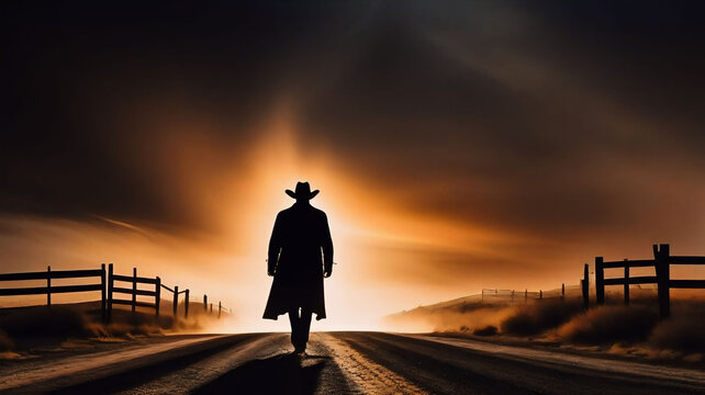Cowboy on the deserted road