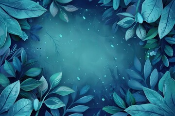 Fototapeta premium Abstract Teal Leaf Frame with Glowing Spots