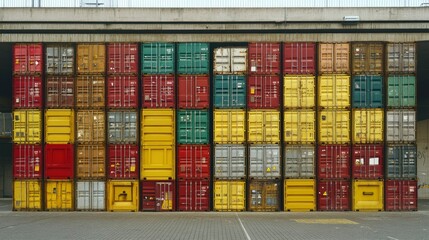 Obraz premium Colorful Stacked Cargo Containers Underneath a Bridge