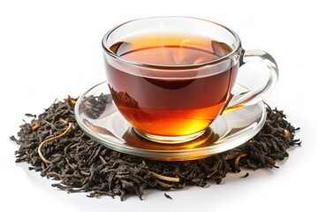 dried black tea leaves isolated on white generative ai