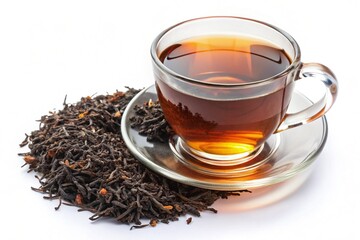 Fototapeta premium dried black tea leaves isolated on white generative ai