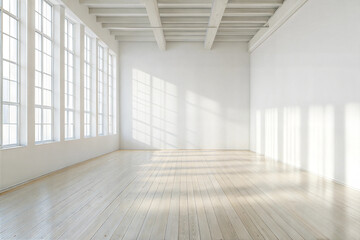 Empty Room with White Walls, Hardwood Floors, and Large Windows for Customization