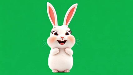 Cute Easter bunny on green screen background. Animation of a cute bunny playfully bouncing 4k video chroma key