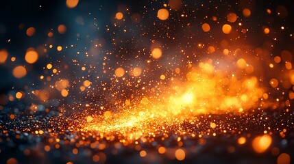 Fototapeta premium Glowing orange sparks and bokeh lights abstract background