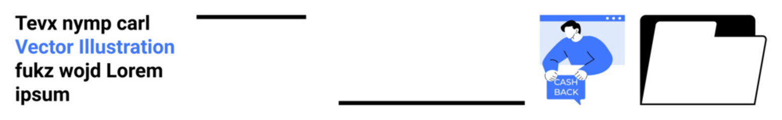 Man reading a chat box, horizontal lines, and a folder icon. Ideal for web design, digital content, communication, organization tools, educational materials, business presentations, landing page