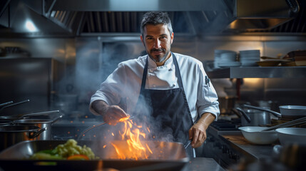 Gourmet Culinary Crafts. Chef in Upscale Restaurant Kitchen