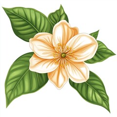 Obraz premium A vector illustration of an orange blossom flower with green leaves, in a clipart style, isolated on a white background.
