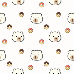 Face polar bear cartoon so cute. On donut white background. Pattern seamless vector illustration. 