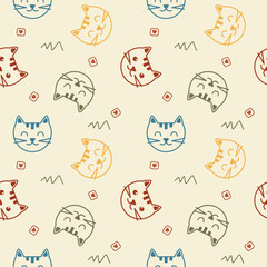 Face cat cartoon so cute. On heart background. Pattern seamless vector illustration. 
