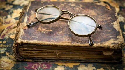 Antique Glasses Resting Upon a Very Old Book