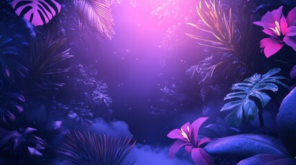 Enchanting Tropical Scene with Lush Foliage and Ethereal Lighting