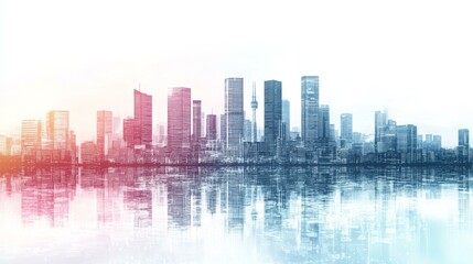 Fototapeta premium Colorful City Skyline Reflection