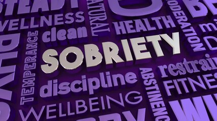 Sobriety Words Sober Beat Drug Alcohol Addiction Abuse Text 3d Animation